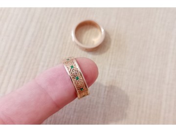 Обережное кольцо из золота Одолень трава и Цветок папоротника